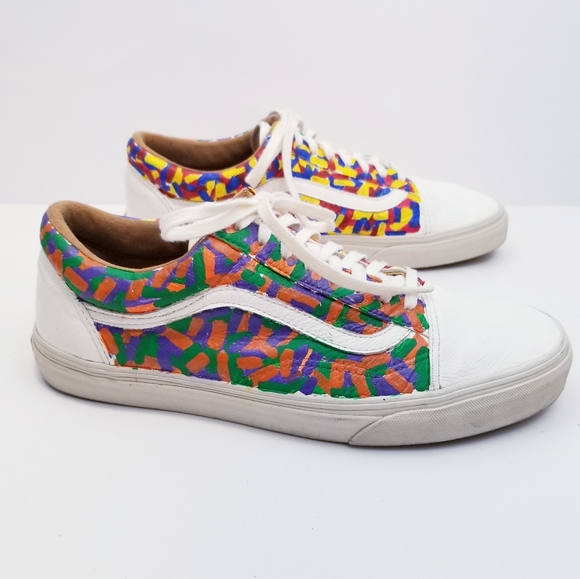 Vans Other - Vans Old Skool Leather Custom Painted Lace Up Sneakers, Size 11